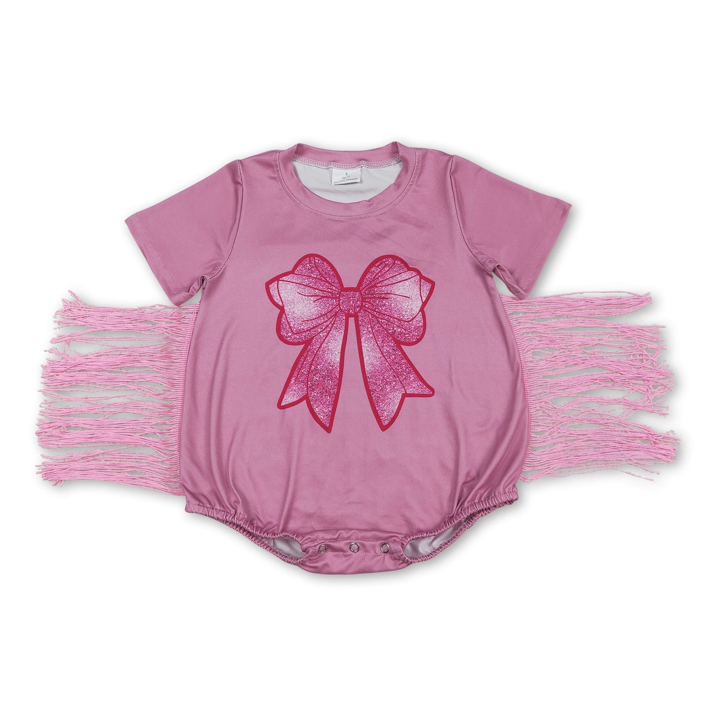 Pink short sleeves tassels bow baby girls romper