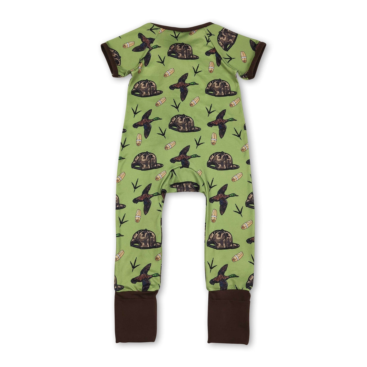 Short sleeves camo hat duck baby boy zipper romper