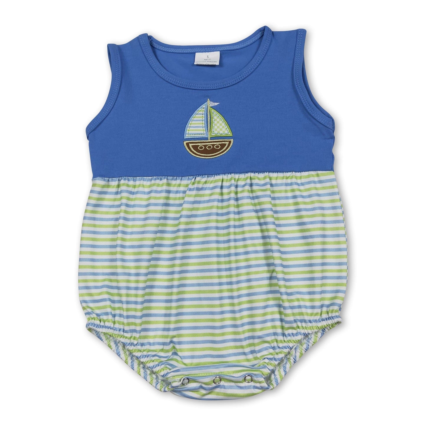 Sleeveless boat embroidery stripe baby boy romper