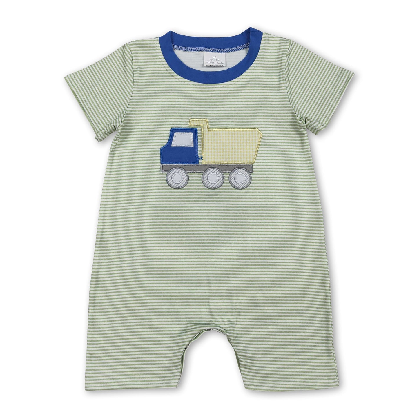 Short sleeves stripe constructions embroidery boy romper
