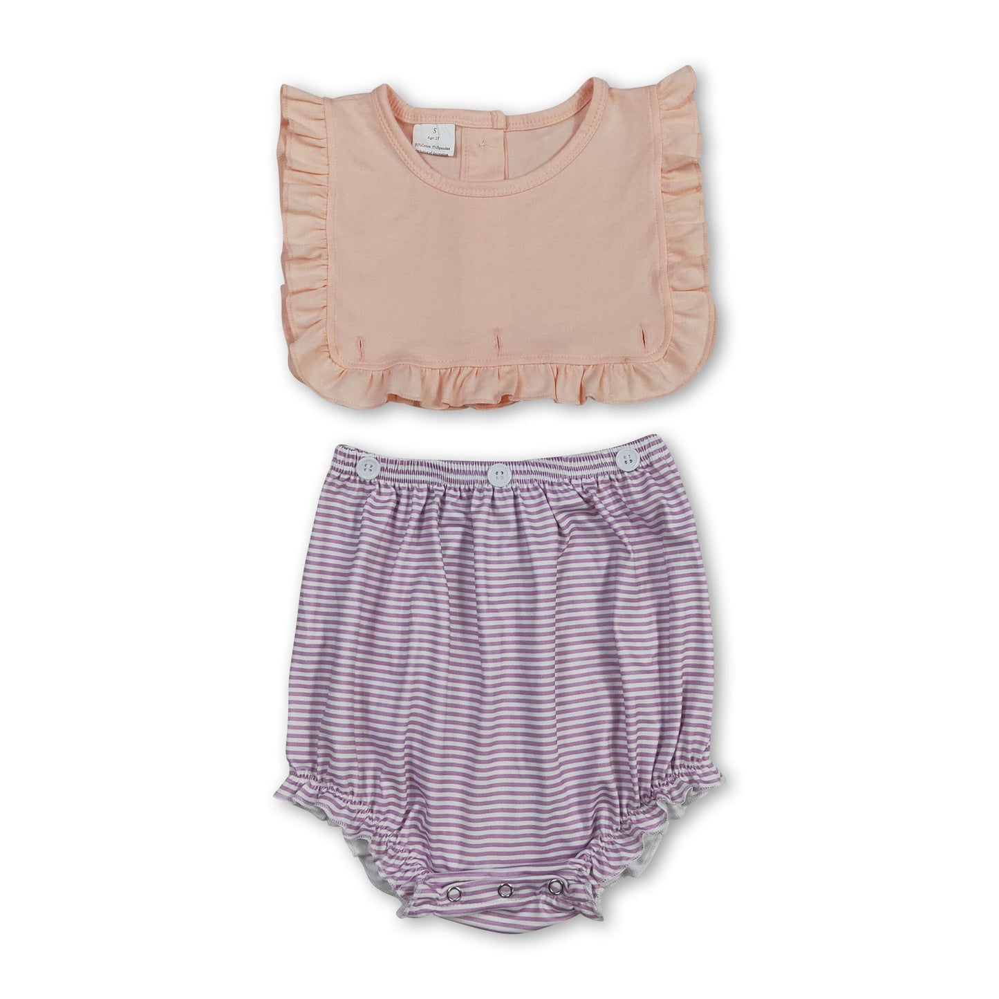Purple stripe ruffle baby girls summer romper