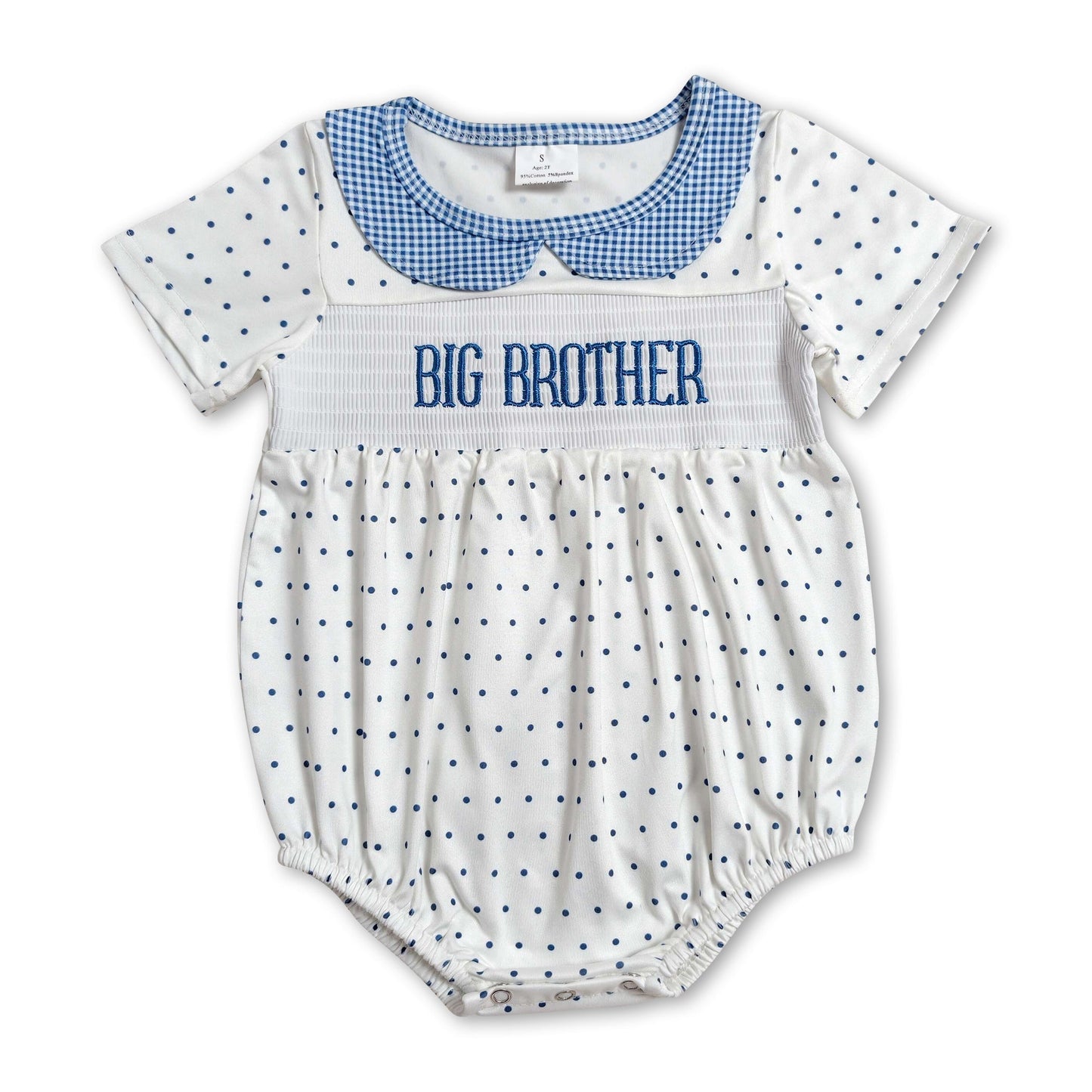 Short sleeves polka dots big brother smocked baby boy romper