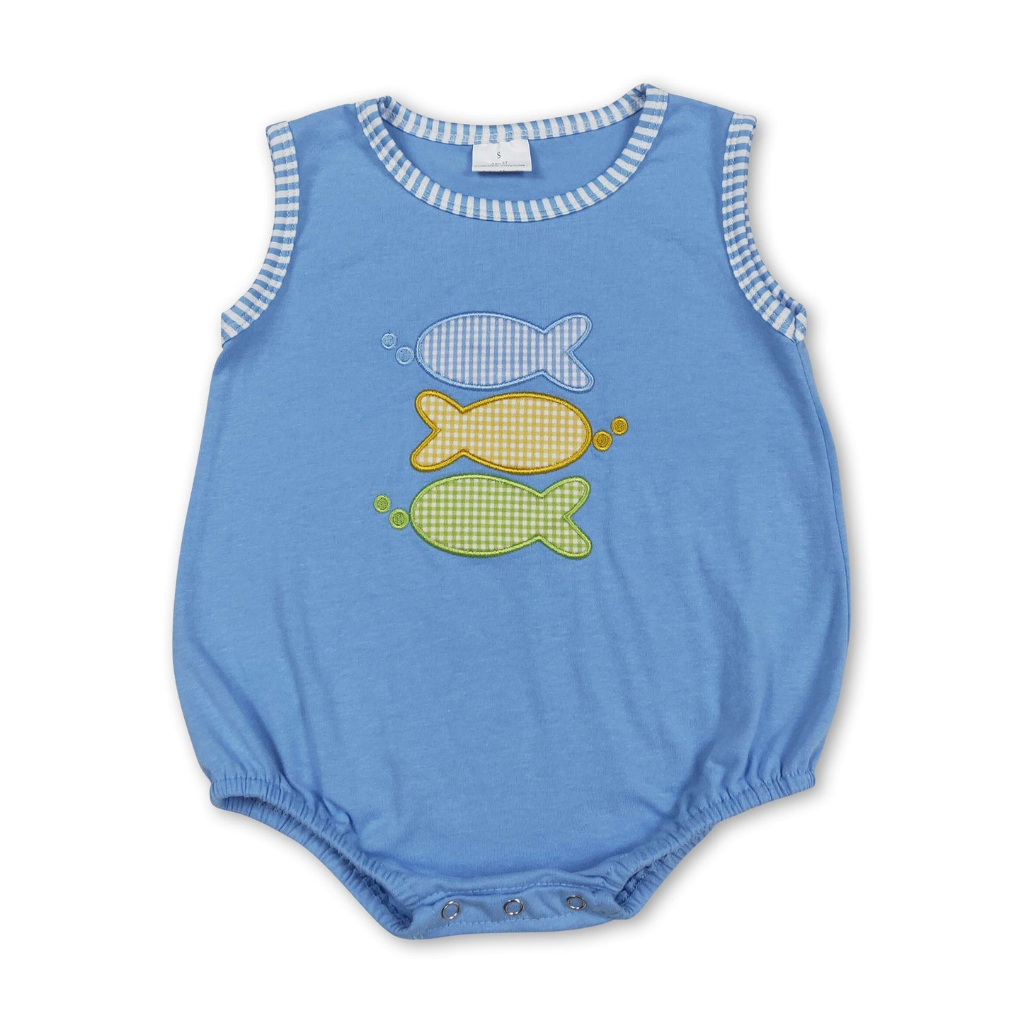 Light blue sleeveless fish baby boy summer romper
