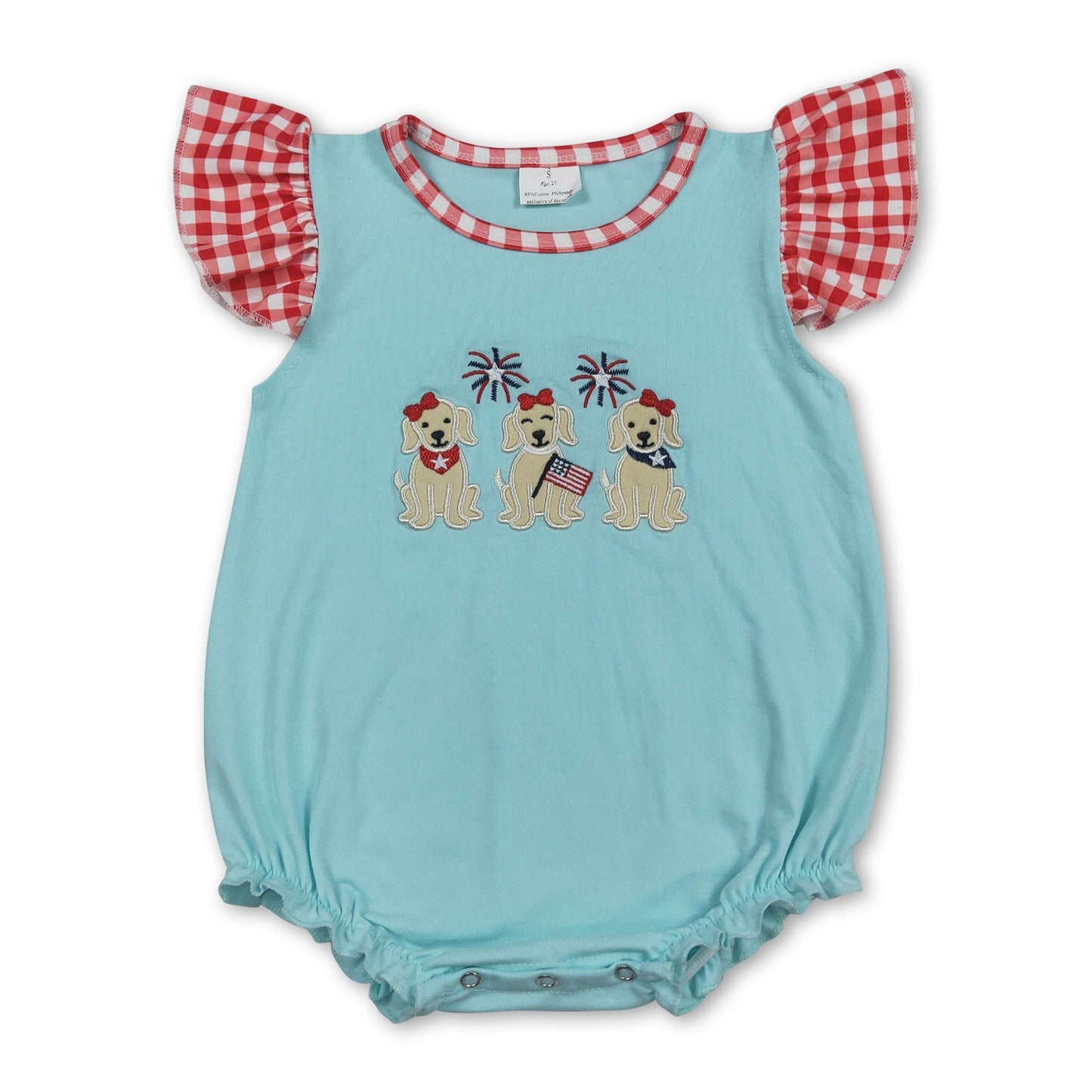 Flutter sleeves flag dog embroidery girls 4th of july romper