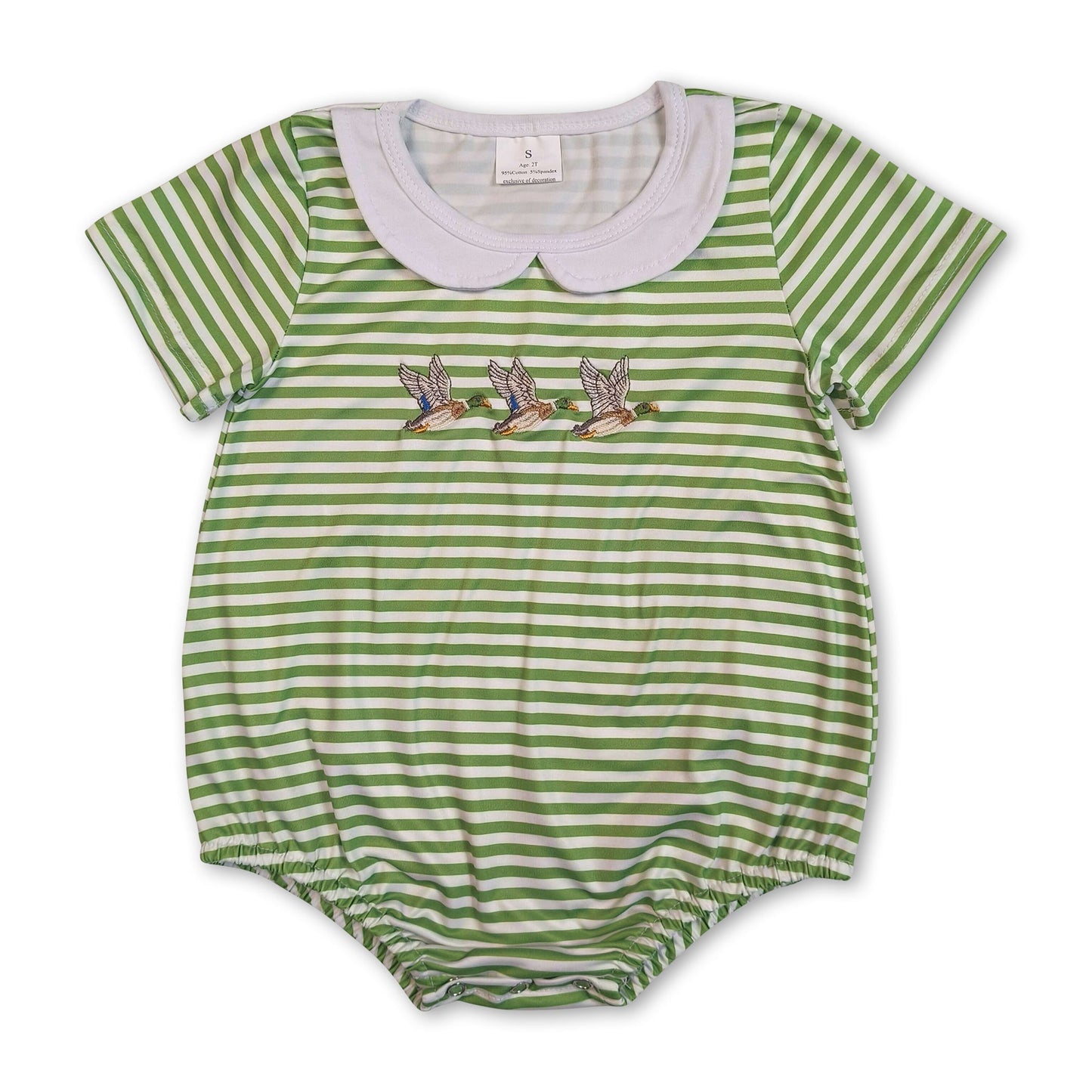 Green stripe duck embroidery baby boy summer romper