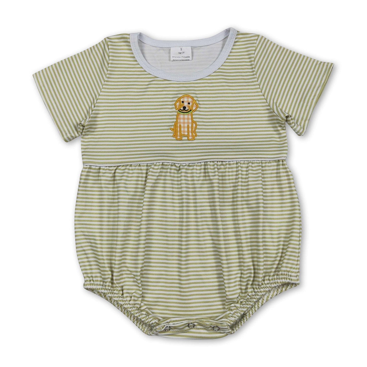 Short sleeves dog embroidery stripe baby boy romper