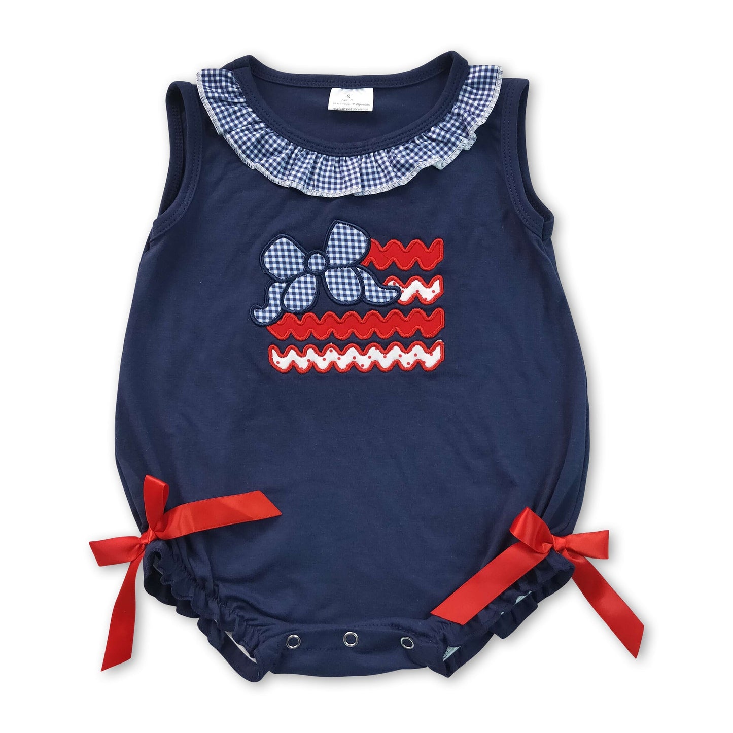 Sleeveless bow flag embroidery baby girls 4th of july romper