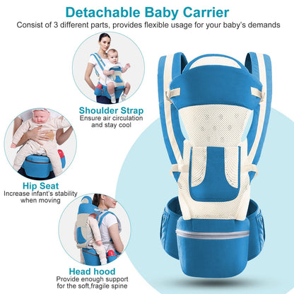 Multifunctional Baby Carrier with Hip Seat & Head Hood