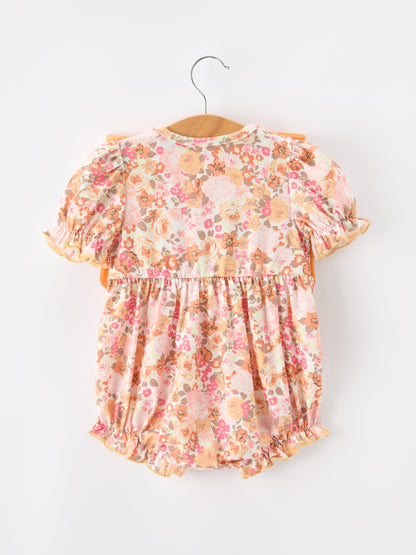 Peach Bow Smocked Floral Baby Bubble