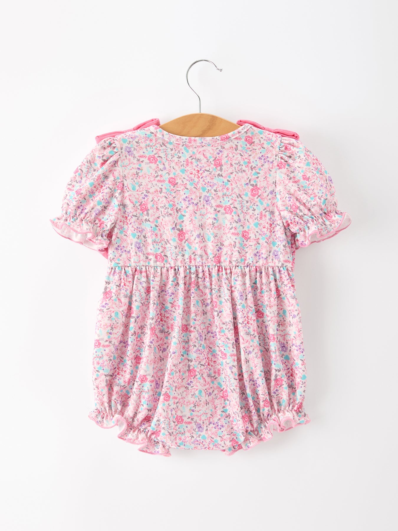 Pink Bow Smocked Floral Baby Bubble