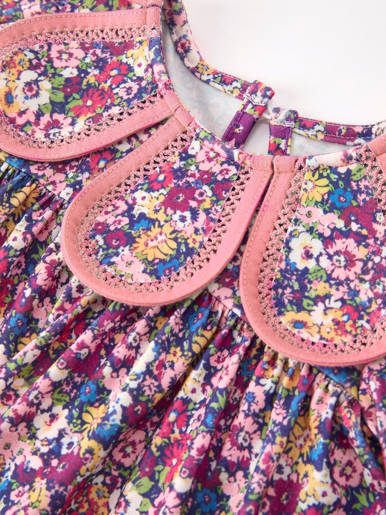 Pink Floral Petals Collar Girl Bloomer Set
