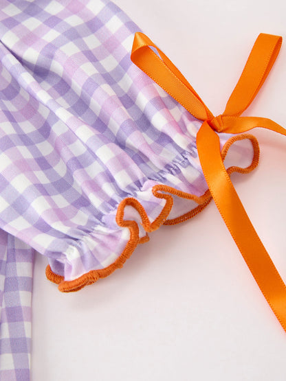 Halloween Ghost Plaid Bow Scallop Girls Dress