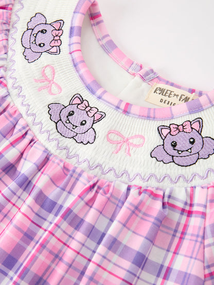 Halloween Plaid Bat Smocked Girls Dress