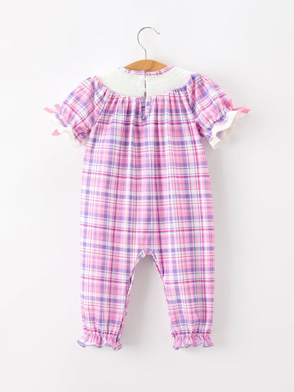 Halloween Plaid Bat Smocked Girls Romper