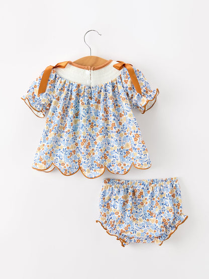 Fall Floral Smocked Girls Bloomer Set