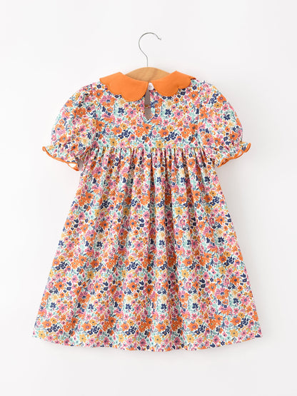 Fall Floral Smocked Petals Collar Girls Dress