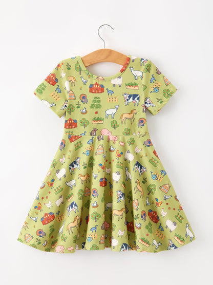 Countryside Farm Animal Pasture Twirl Girls Dress