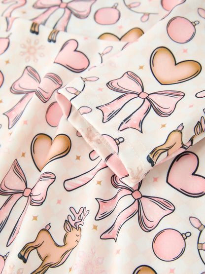 Pink Bow Reindeer Candy Cane Girls Twirl Dress