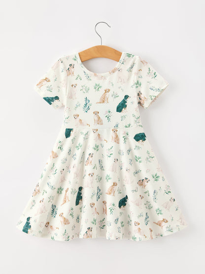 Puppy Floral Twirl Girls Dress