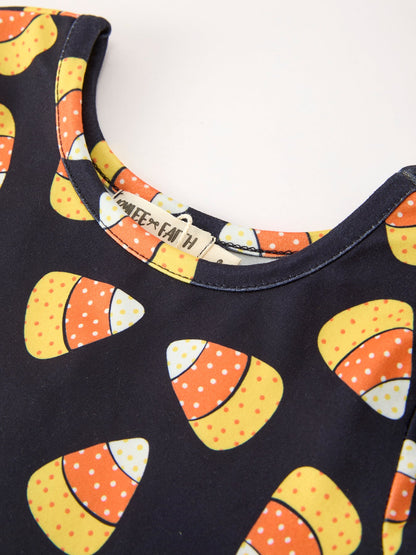 Halloween Candy Corn Girls Long Sleeve Twirl Dress