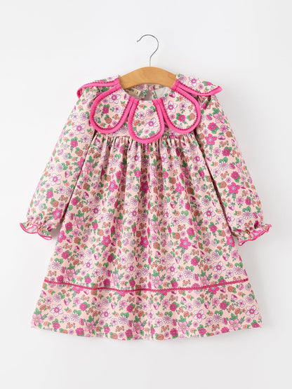 Hot Pink Floral Petals Collar Girl Dress
