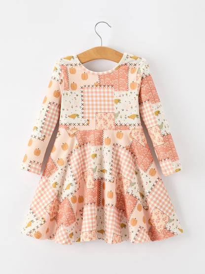 Thanksgiving Halloween Patchwork Girls Dress