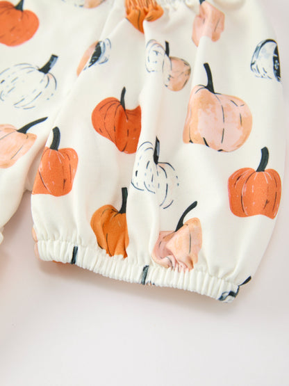 Fall Pumpkin Puff Sleeve Girls Dress
