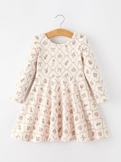 Fall Pumpkin Bow Girls Twirl Dress