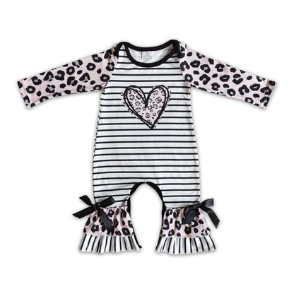 Leopard heart print long sleeve baby valentine's romper