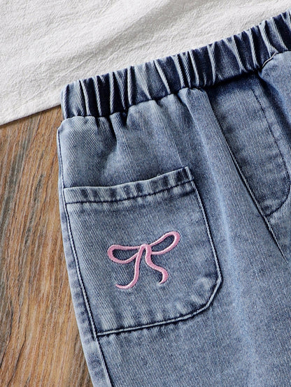 Long-sleeve Bow-print Hoodie Denim Jeans