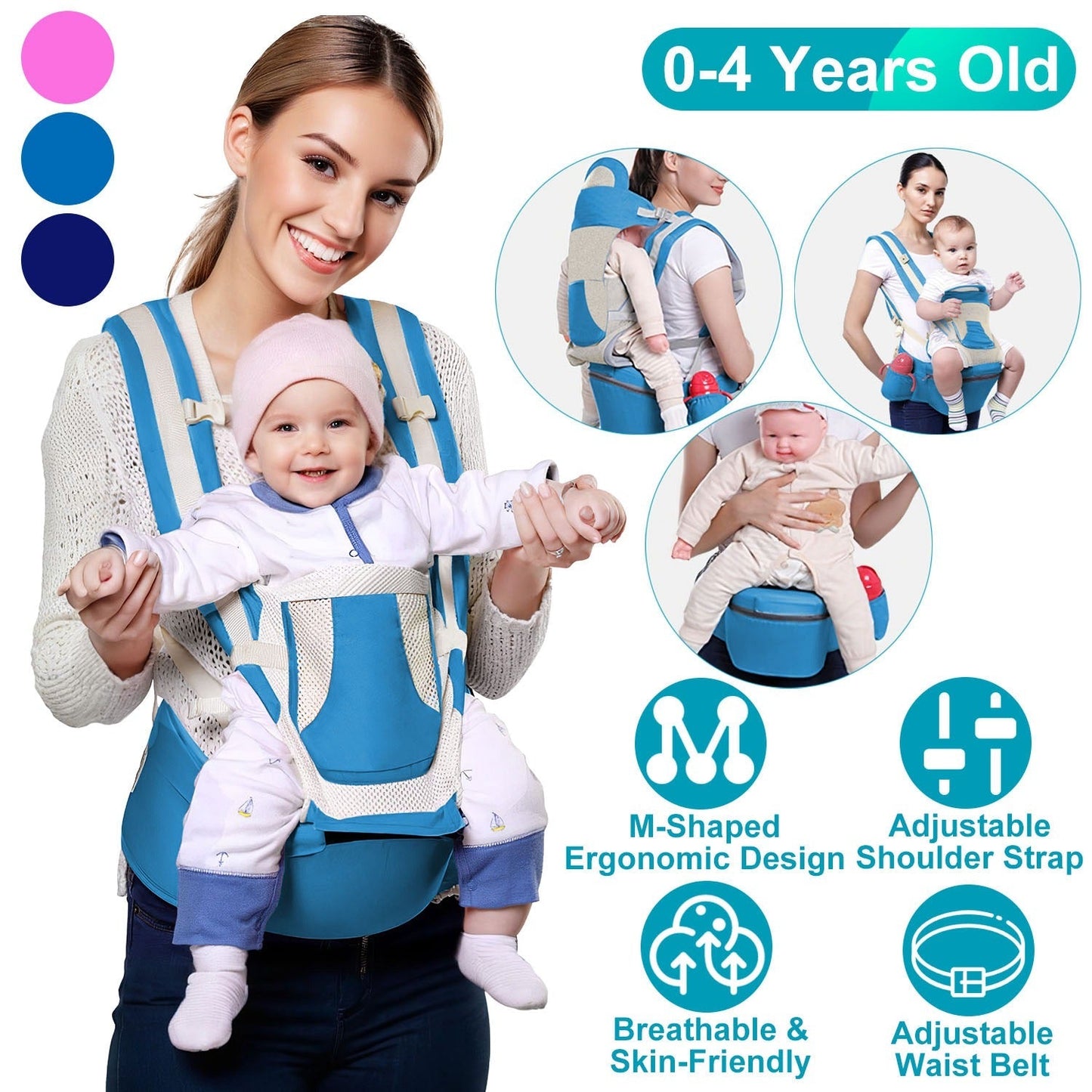 Multifunctional Baby Carrier with Hip Seat & Head Hood