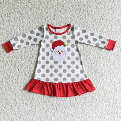 Santa applique polka dots girls gowns