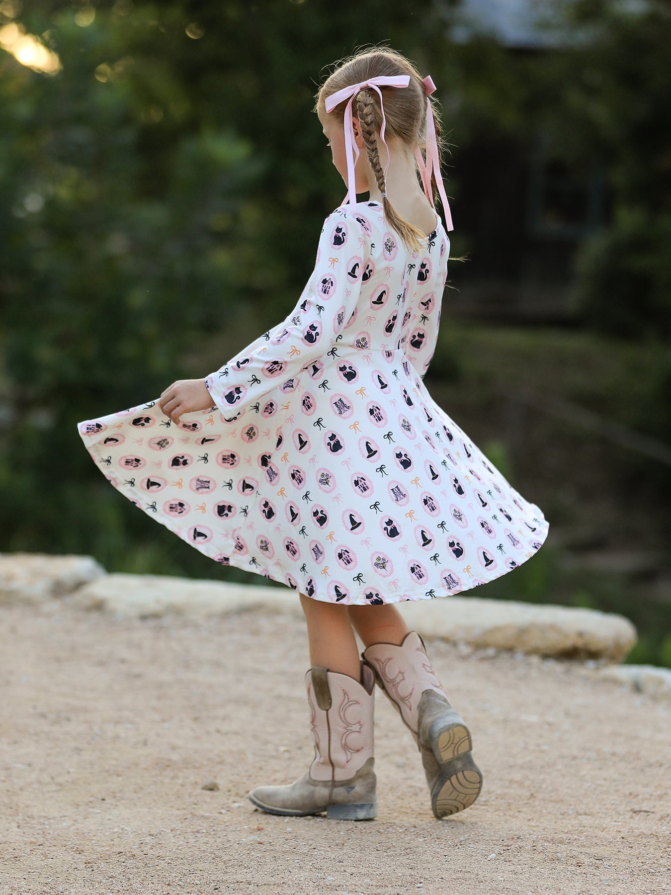 Halloween Vintage Cameo Print Girls Twirl Dress
