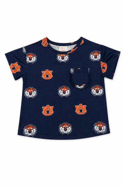 Auburn Blue Aubie Ruffle Pocket Tee