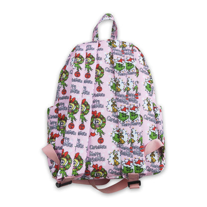 Merry Christmas pink green face girls backpack