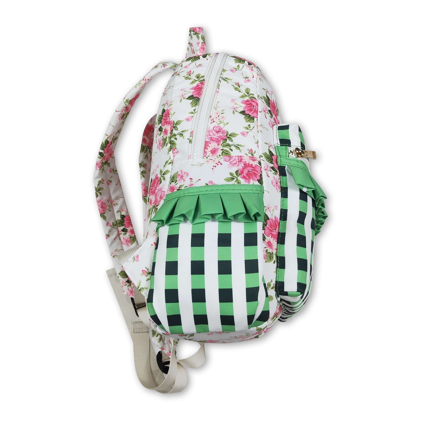 Green plaid ruffle floral baby girls backpack
