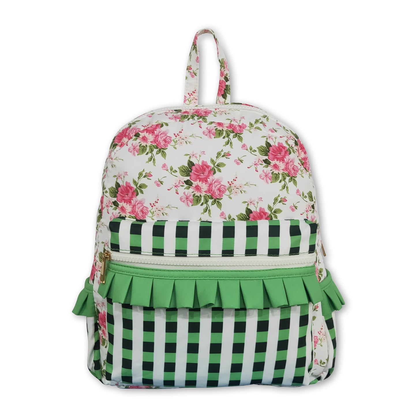 Green plaid ruffle floral baby girls backpack