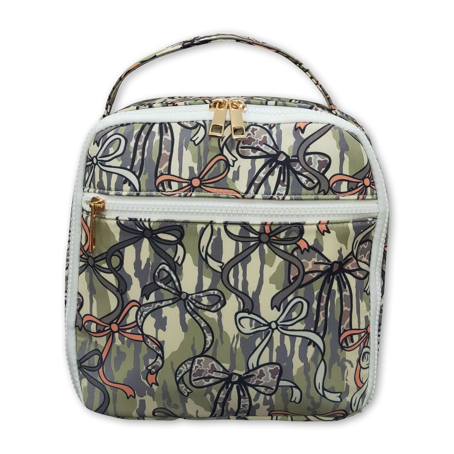 Camo bow kids girls lunch box bag