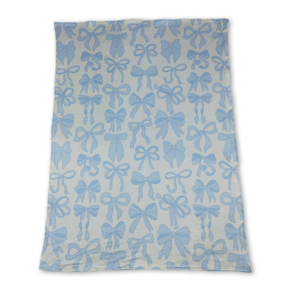 Light blue bows baby girls minky polka dots blanket