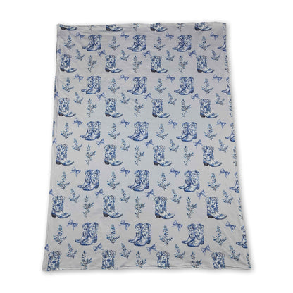 Light blue bow floral boots western baby girls blankets