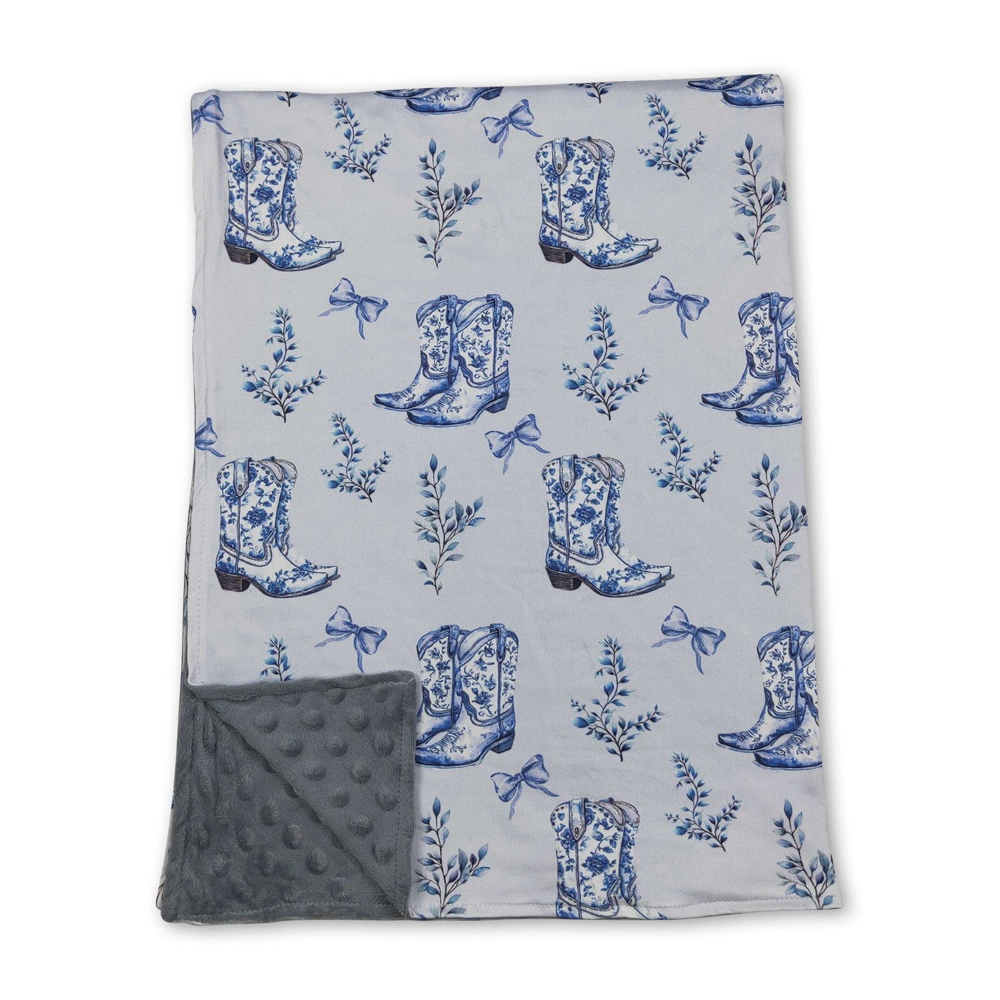 Light blue bow floral boots western baby girls blankets