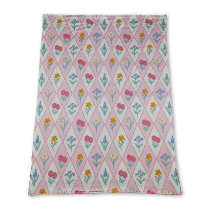 Hot pink polka dots floral minky baby girls blanket