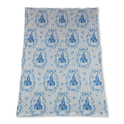 Blue stripe castle bow baby girls blankets