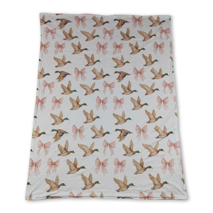 Pink bow duck hunting baby girls blankets