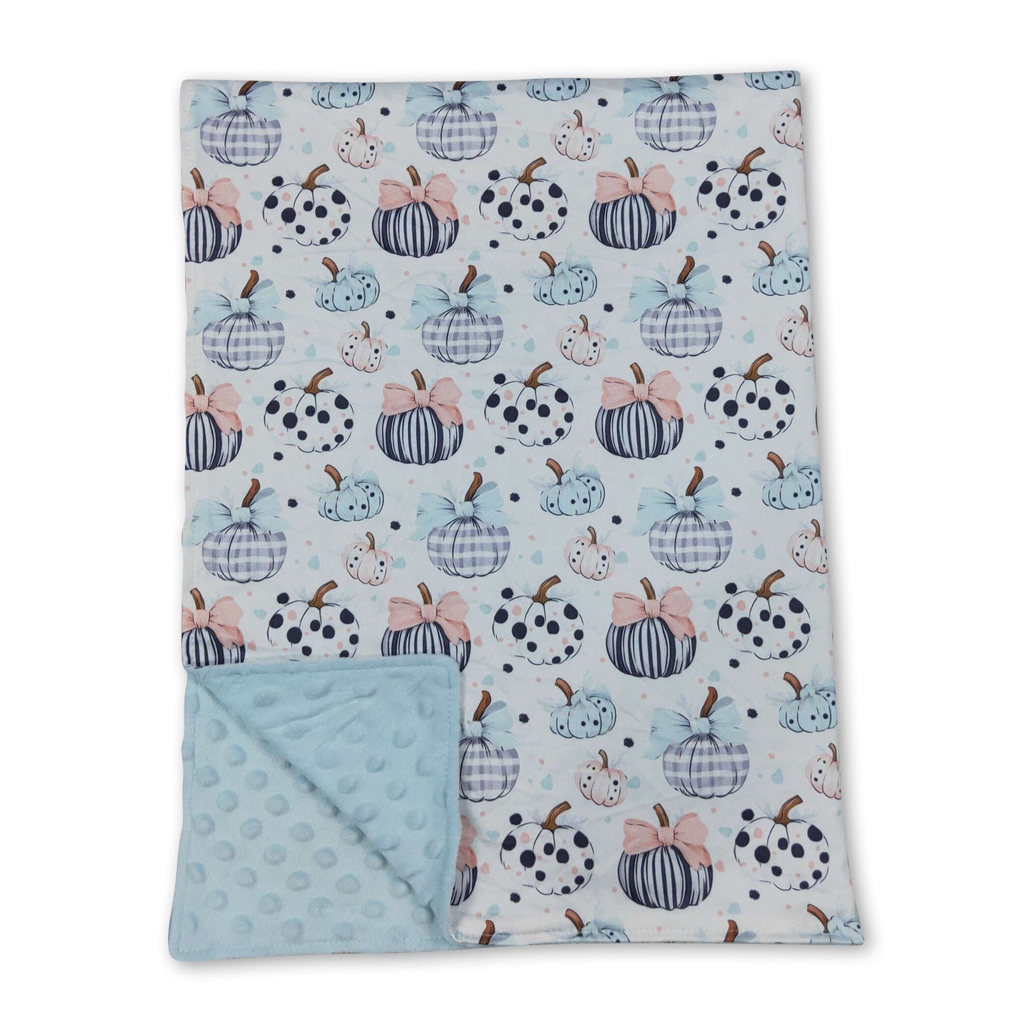 Light blue bow pumpkin baby girls fall blanket