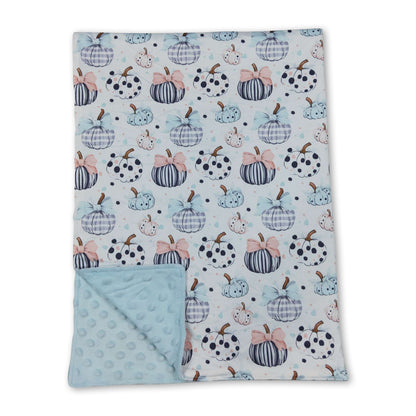 Light blue bow pumpkin baby girls fall blanket