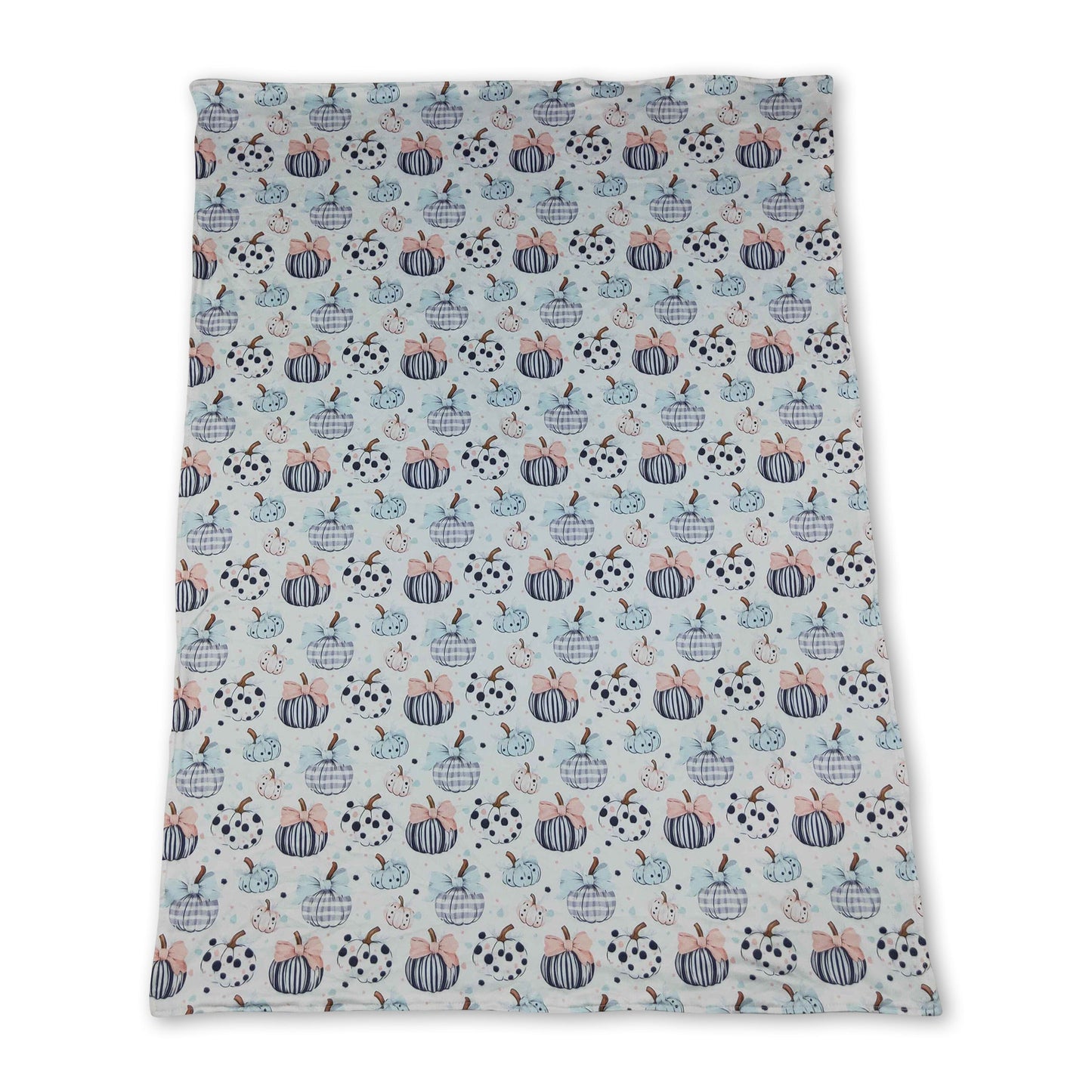 Light blue bow pumpkin baby girls fall blanket
