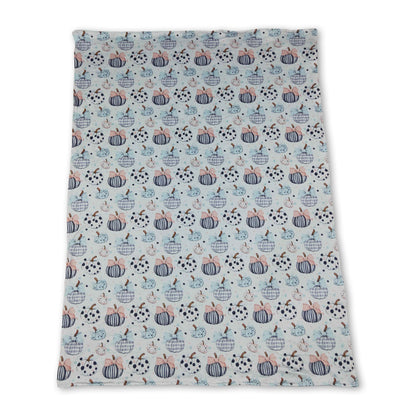 Light blue bow pumpkin baby girls fall blanket