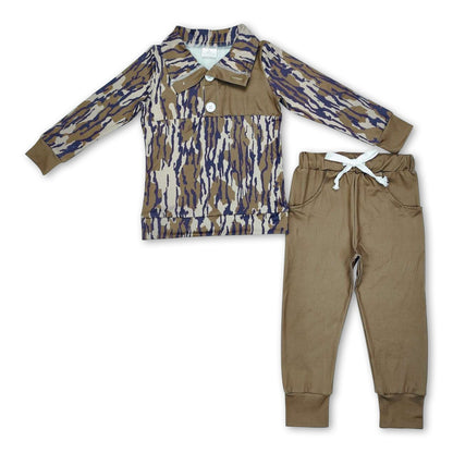 Long sleeves camo kids boys hunting pullover set