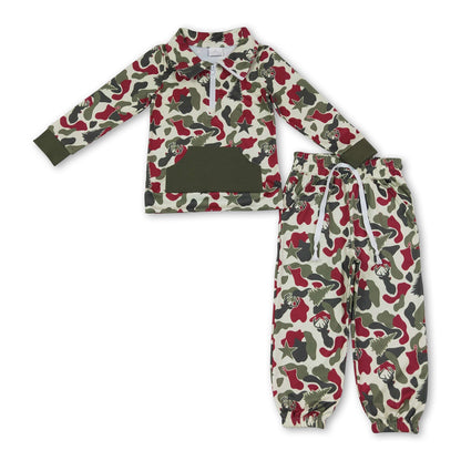 Long sleeves camo deer top pants kids Christmas outfits